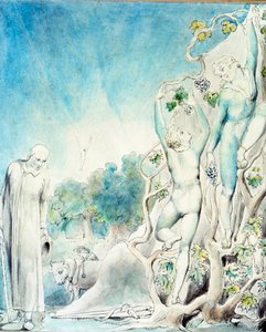 Comus meets one of the brothers busy picking fruit to feed Lady by William Blake