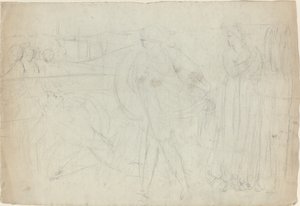Sketch of a Swordsman Standing Over His Defeated Opponent by William Blake