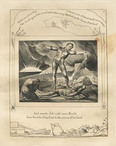 The Book of Job: Pl. 6, And smote Job with sore Boils from the sole of his foot to the crown of his head by William Blake