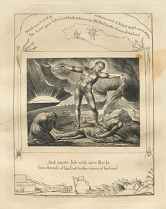 The Book of Job: Pl. 6, And Smote Job with Sore Boils from the Sole of His Foot to the Crown by William Blake