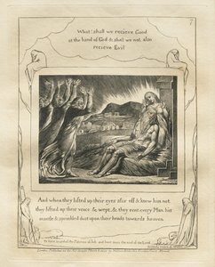 The Book of Job: Pl. 7, And when they lifted up their eyes afar off and knew him not..., 1825 by William Blake