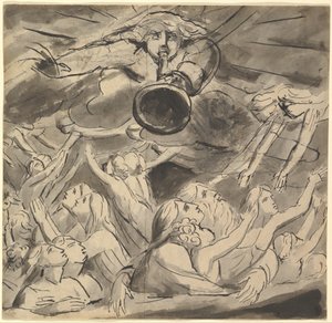 The Last Trumpet (recto); Two studies of a right eye, a profile of an open-mouthed young man, the head of an eagle, and the head of a lion (verso) by William Blake