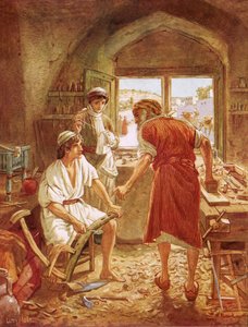 Christ working with Joseph as a carpenter