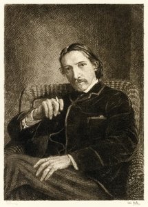 Robert Louis Stevenson (1850-1894) British author best known for his bestselling books Treasure Island, Kidnapped and the Strange Case of Dr Jekyll and Mr Hyde. Illustration by William Brassey Hole by William Brassey Hole
