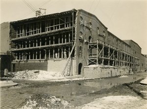 Construction Site, Two Men Standing in Open Side of Warehouse Building; Robbins und Ripley Engineers and Contractors, March 23, 1916