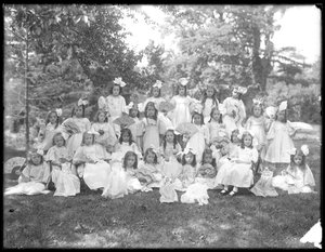 Group portrait of unidentified little girls, probably the Roman Catholic Orphan Asylum, Kingsbridge, Bronx, c.1910 by William Davis Hassler