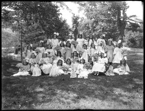 Group portrait of unidentified little girls, probably the Roman Catholic Orphan Asylum, Kingsbridge, Bronx, c.1910 by William Davis Hassler