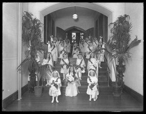Little Girls at the Roman Catholic Orphan Asylum, Kingsbridge, Bronx, Coming Back from Chapel in White Dresses with Wreathes and Garlands, October 20, 1914