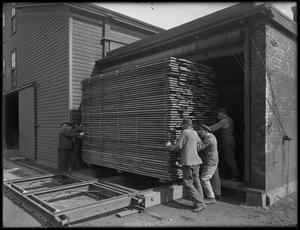 Removing Lumber Intended for Use in Casket Manufacture from the Dry Kiln, Oneida, New York