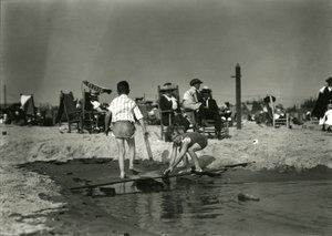 Two Children Play with Wood Scraps in Shallows, Coney Island, c.1910-21