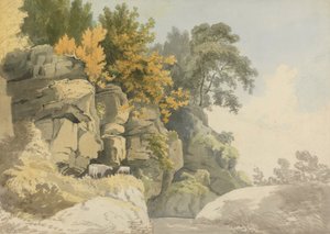 Wooded Rocks by a Stream (Derbyshire?) by William Day