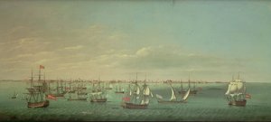 British, French, Portuguese and Spanish Merchantmen and Men of War off Cadiz by William Dixon