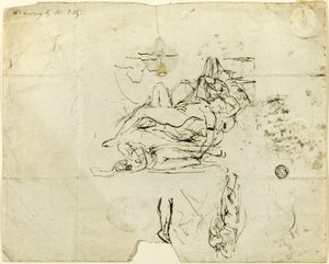 Sketches of Reclining Female Nude and Amorous Couple