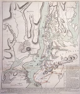Plan of New York Island with Part of Long Island, Staten Island and East New Jersey and the Engagement on the Woody Heights of Long Island between the British Forces, under the command of General Sir William Howe by William Faden