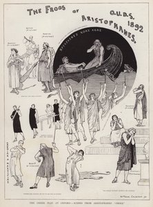 Scenes from a production of Aristophanes