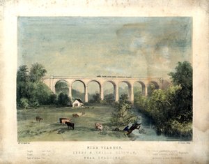 Nidd Viaduct, Leeds and Thirsk Railway, near Knaresborough, c.1850 (coloured lithograph) by William Frederick Faviell