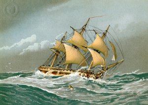A Royal Navy 28 gun frigate by William Frederick Mitchell