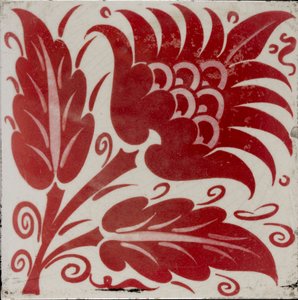 Tile with Stylised Flower with Two Leaves and Tendrils by William Frend De Morgan