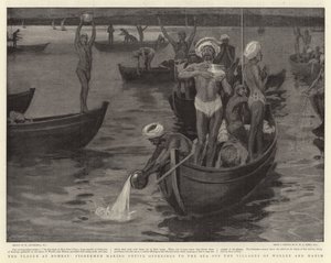 The Plague at Bombay, Fishermen Making Votive Offerings to the Sea off the Villages of Worlee and Mahim by William Hatherell