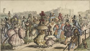 Men and Women in Striking Attire Walking in a Park in a City by William Heath