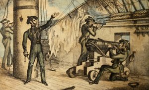 Marine riflemen in action on board an unidentified warship, c.1835 by William Heath