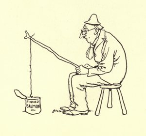 Man Fishing for Tinned Salmon by William Heath Robinson