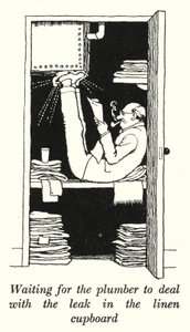 Waiting for the Plumber to Deal with the Leak in the Linen Cupboard by William Heath Robinson