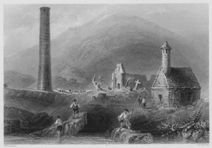Round Tower, Glendalough, County Wicklow by William Henry (after) Bartlett