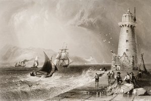 South Wall Lighthouse with Howth Hill in the Distance, Dublin, from 