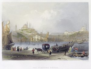 The Floating Bridge, Istanbul (engraved by J.C. Bentley, c.1850)