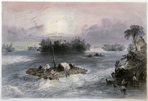 Transportation of Wood and Rapids to the Village of Cedars - in Canadian scenery illustrated by Bartlett W. H. by William Henry Bartlett