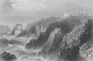 View of Slaines Castle, near Peterhead by William Henry Bartlett