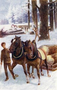 Some engaged in felling trees, others with horses dragging the trunks, placed on sleighs, over the hard snow