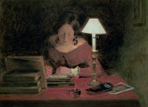 Girl Writing by Lamplight, c.1850