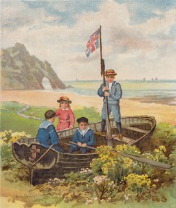 Children Playing in a Boat on the Beach