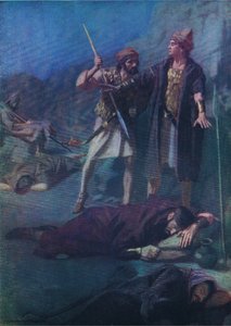 David sparing Saul, from The Bible Picture Book published by Thomas Nelson, c.1950 by William Henry Margetson