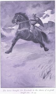 The horse brought Sir Percivale to the shores of a great rough sea by William Henry Margetson