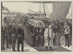 Funeral of the Duke of Albany, landing the Body from the Royal Yacht Osborne at Portsmouth by William Heysham Overend