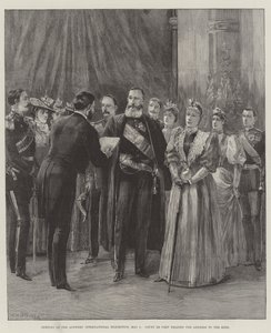 Opening of the Antwerp International Exhibition, 5 May, Count de Pret reading the Address to the King