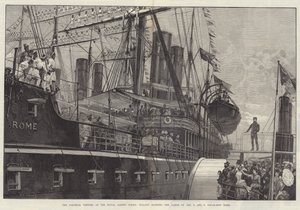 The Colonial Visitors at the Royal Albert Docks, Malays manning the Yards of the P and O Steam-Ship Rome by William Heysham Overend