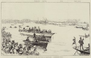 The Finish of the Boat-Race at Mortlake, Cambridge Wins!