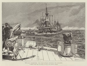 The Naval Manoeuvres, the First Division rounding the Longships by William Heysham Overend