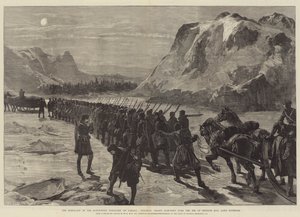 The Rebellion in the North-West Territory of Canada, Colonial Troops marching over the Ice of Nepigon Bay, Lake Superior by William Heysham Overend