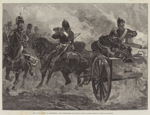 The Royal Review at Aldershott, the Nordenfeldt Gun opening Fire to cover Advance of the 10th Hussars
