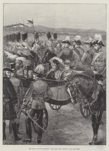 The Royal Visit to Aldershot, the Scots Greys trotting past the Queen