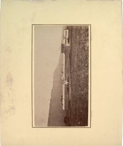 View of a stockade with several men gathered at entrance gate, 1871 by William Hicks Jackson