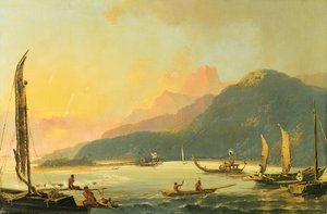 Tahitian War Galleys in Matavai Bay, Tahiti