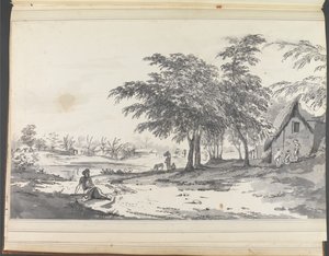 View of an Indian Village with a Man Seated in the Foreground