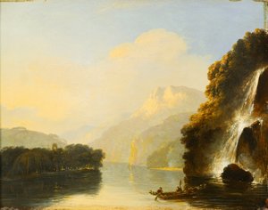 Waterfall in Dusky Bay with a Maori canoe by William Hodges