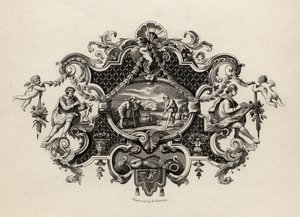 Impression from a silver tankard, engraved by E. Chavane, from The Works of William Hogarth, published 1833